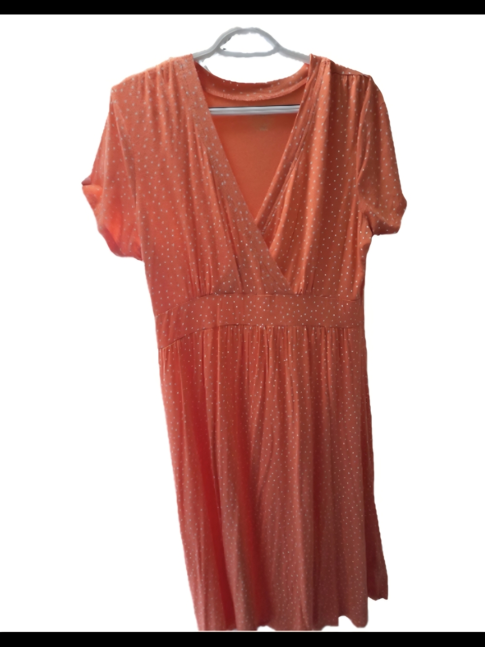 L.L. Bean Orange Polka Dot Faux Wrap Surplice Midi Dress